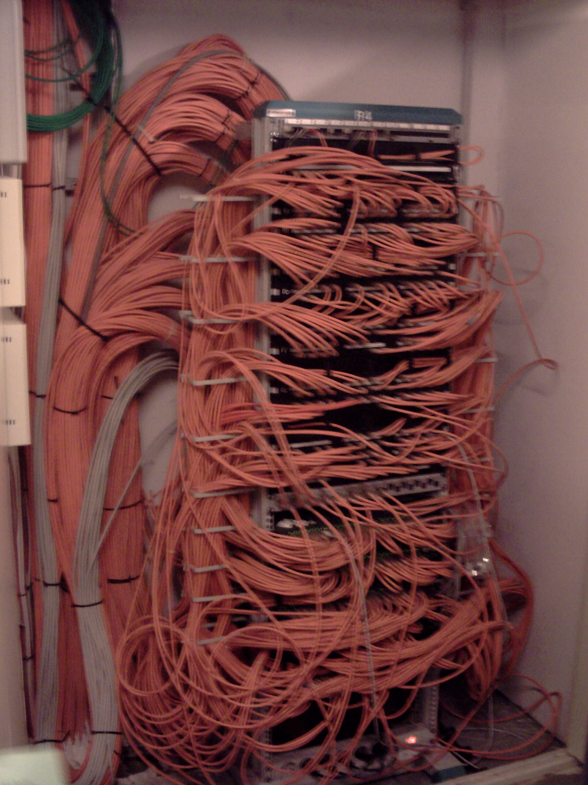 A network switch with its ports in use